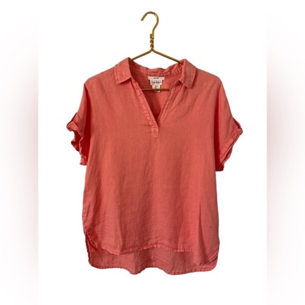 Nicole Miller 100% Linen Oversized Boho Coral Top,‎ Size Small